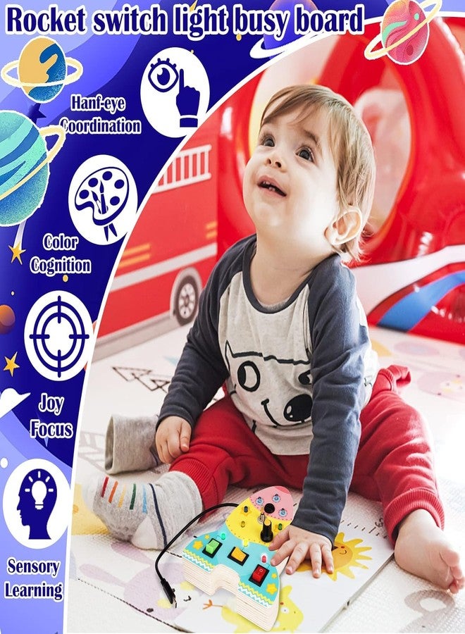 SAMVARDHAN Montessori Toddler Rocket Wooden Busy Board with 9 LED Light Switches, Activities Sensory Board Toy, Fine Motor Skills Development Educational Toys (Multicolor) - Image 5